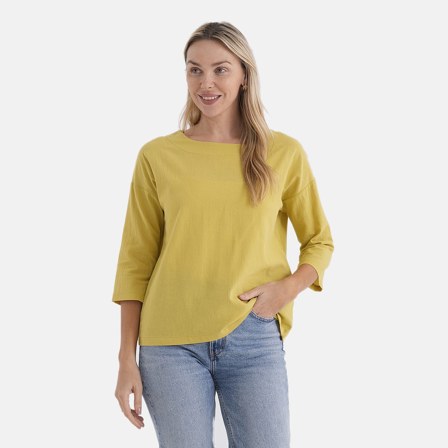 - Maisi 100% Cotton Round Neck Top (Size S) - Yellow