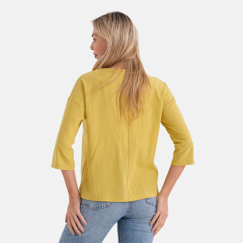 - Maisi 100% Cotton Round Neck Top (Size S) - Yellow