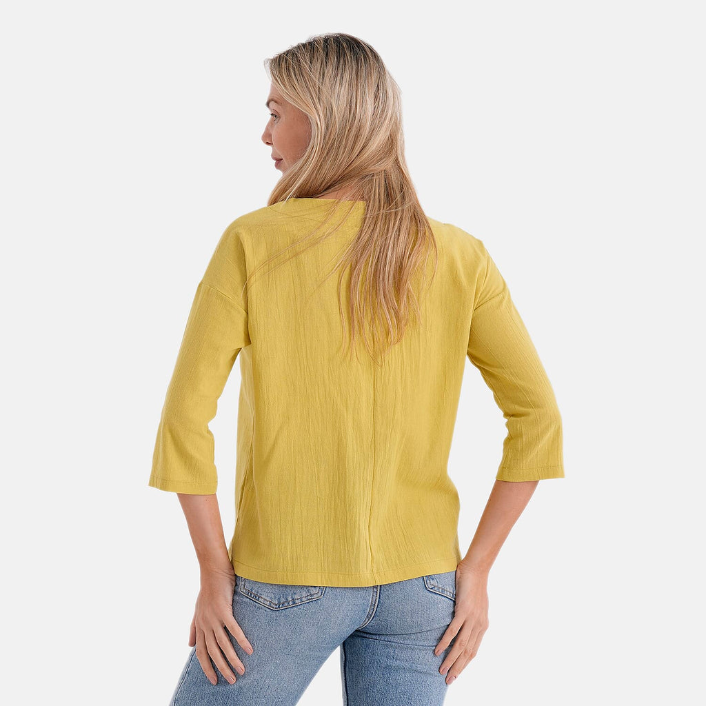 - Maisi 100% Cotton Round Neck Top (Size S) - Yellow