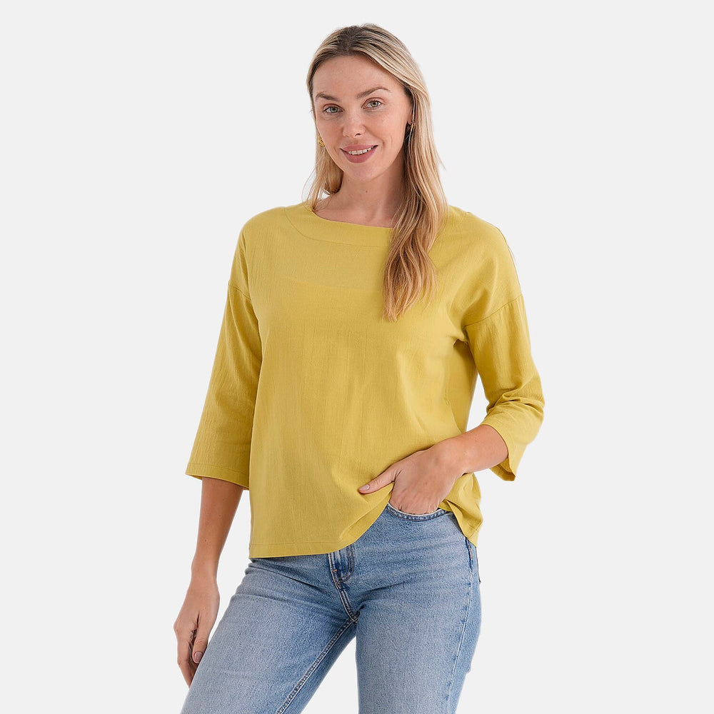- Maisi 100% Cotton Round Neck Top (Size S) - Yellow