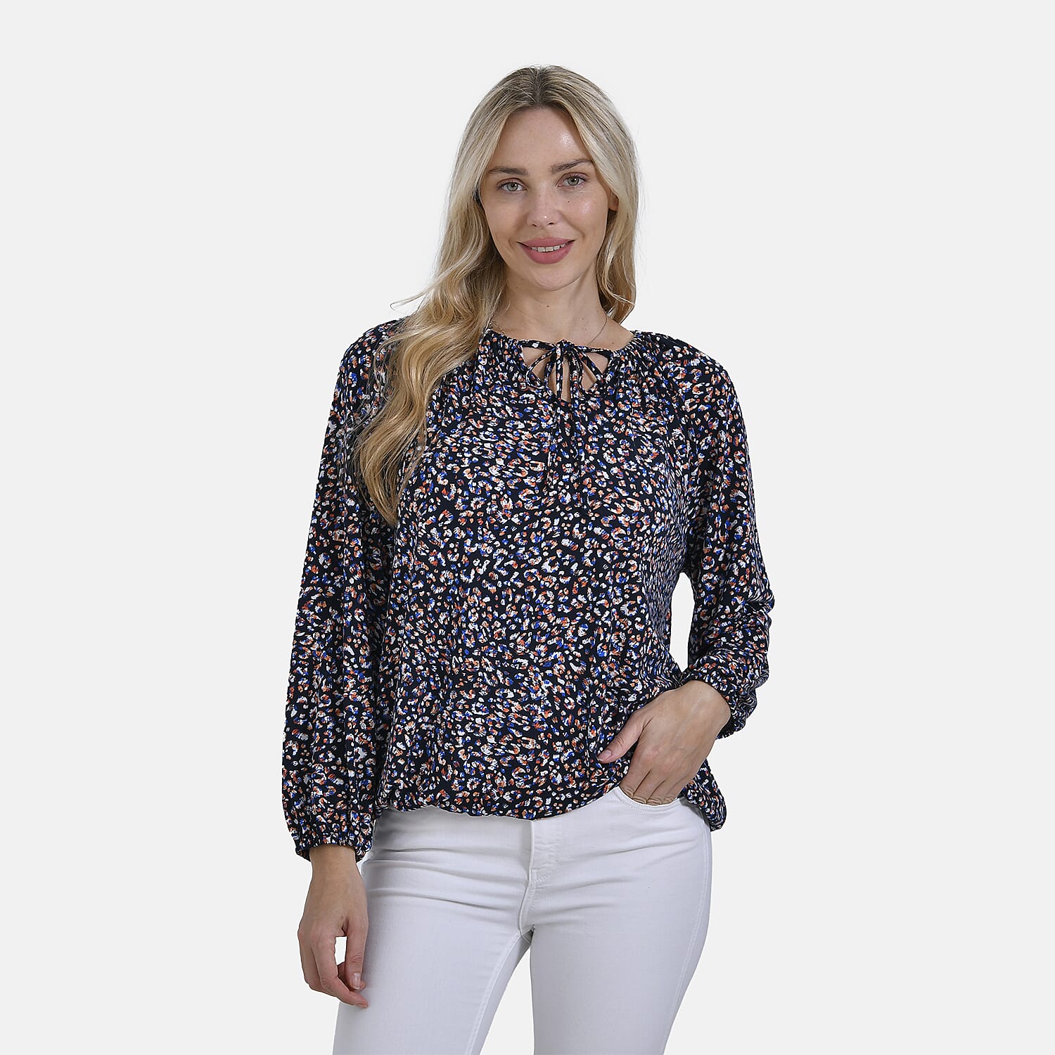 & Maisi Multi Pattern Jersey Balloon Top (Size S) - Navy