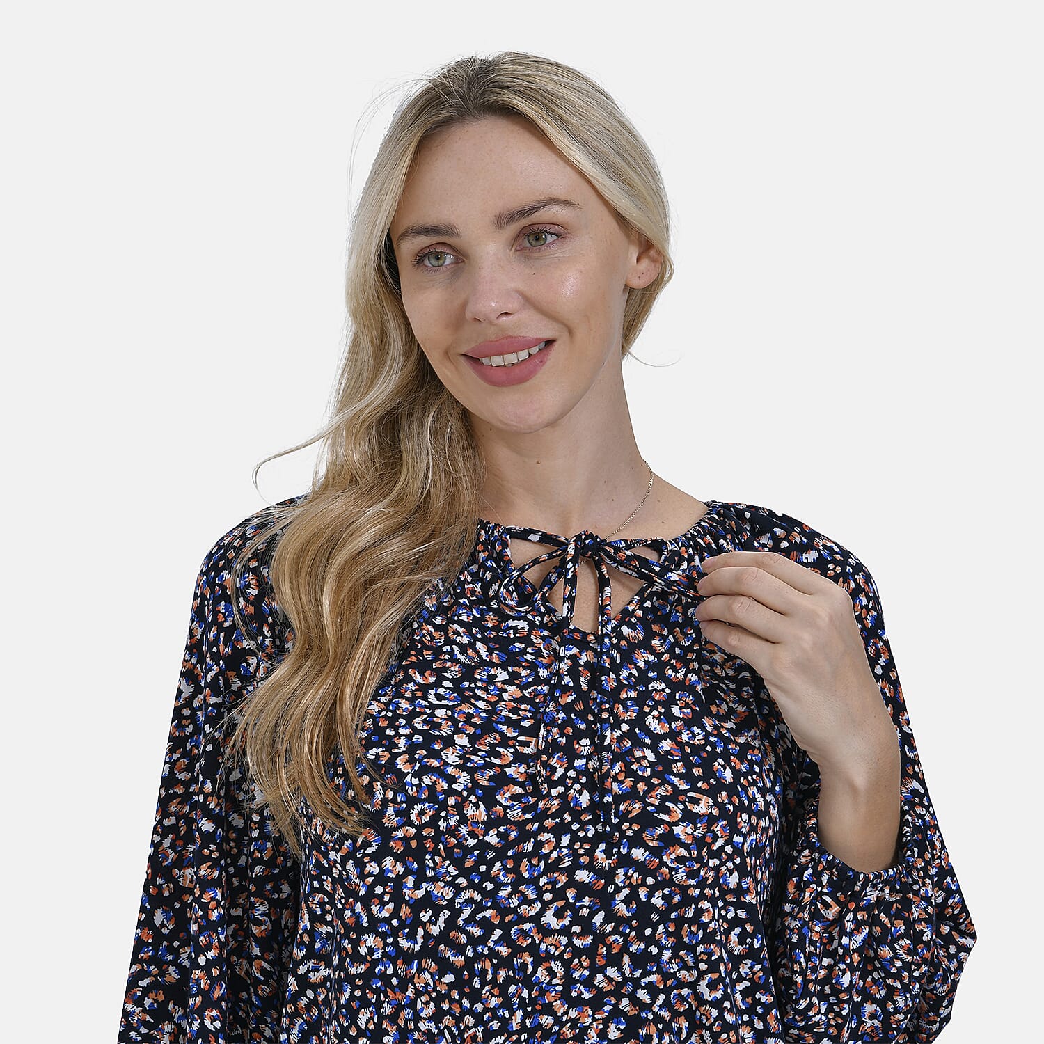 & Maisi Multi Pattern Jersey Balloon Top (Size S) - Navy