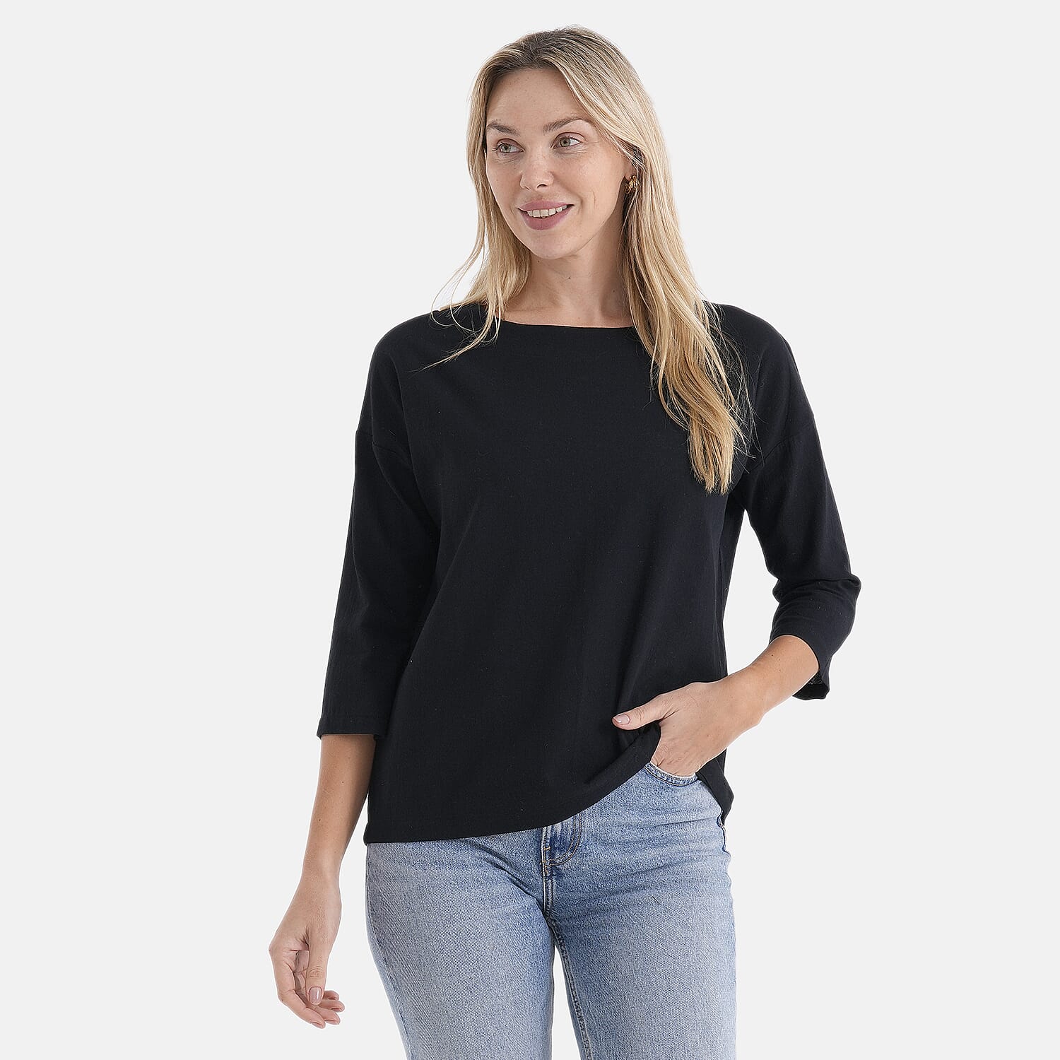 - Maisi 100% Cotton Round Neck Top (Size S) - Black