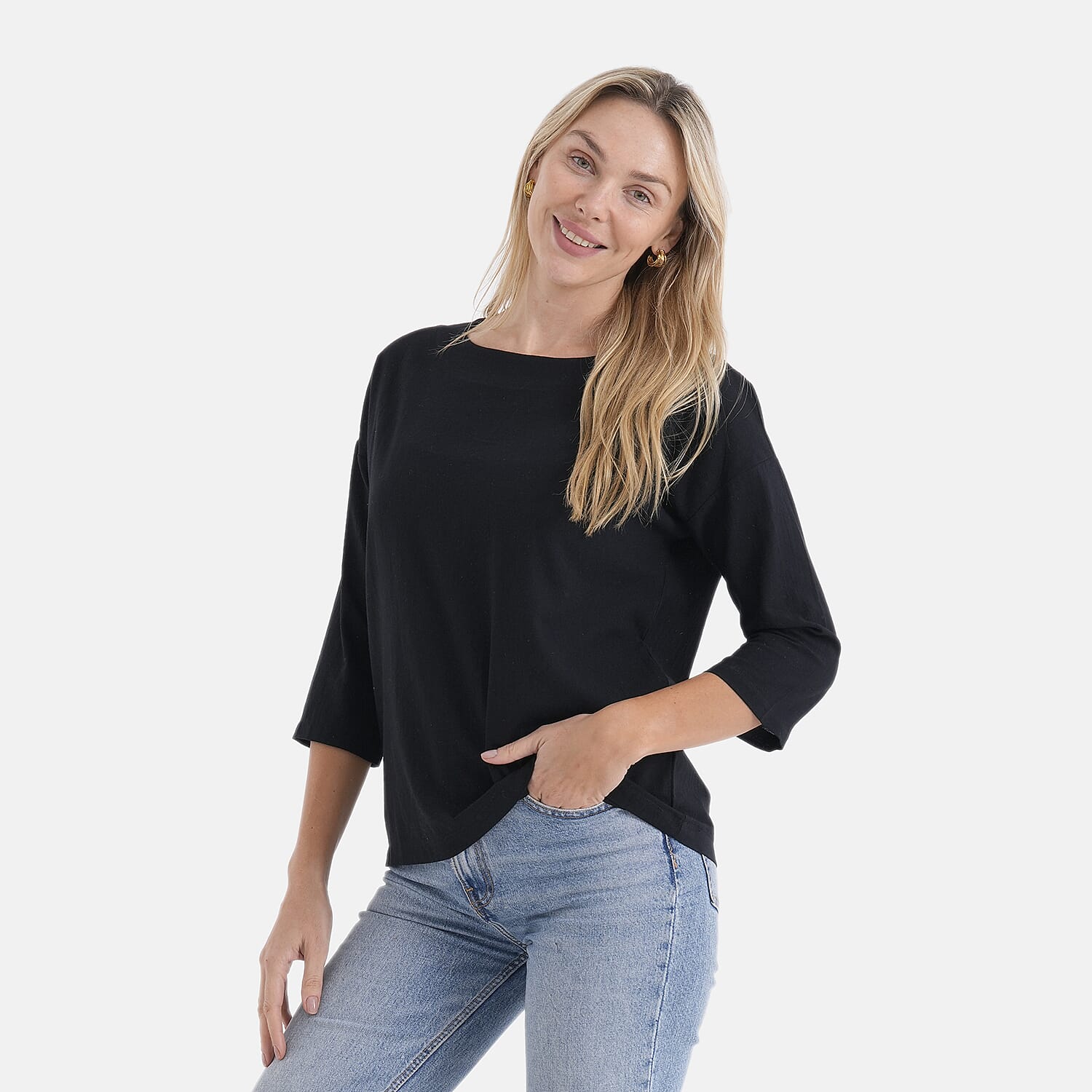 - Maisi 100% Cotton Round Neck Top (Size S) - Black