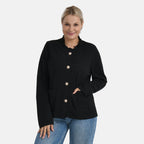 -Maisi Frill Trim Gold Button Suede Feel Jacket (Size XL, 20 to 22) - Black