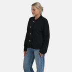 -Maisi Frill Trim Gold Button Suede Feel Jacket (Size XL, 20 to 22) - Black