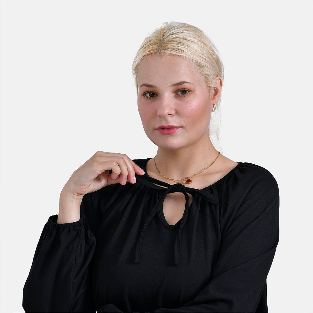 & Maisi Jersey Balloon Sleeve Top with Drawstring V-Neck (Size XL) - Black