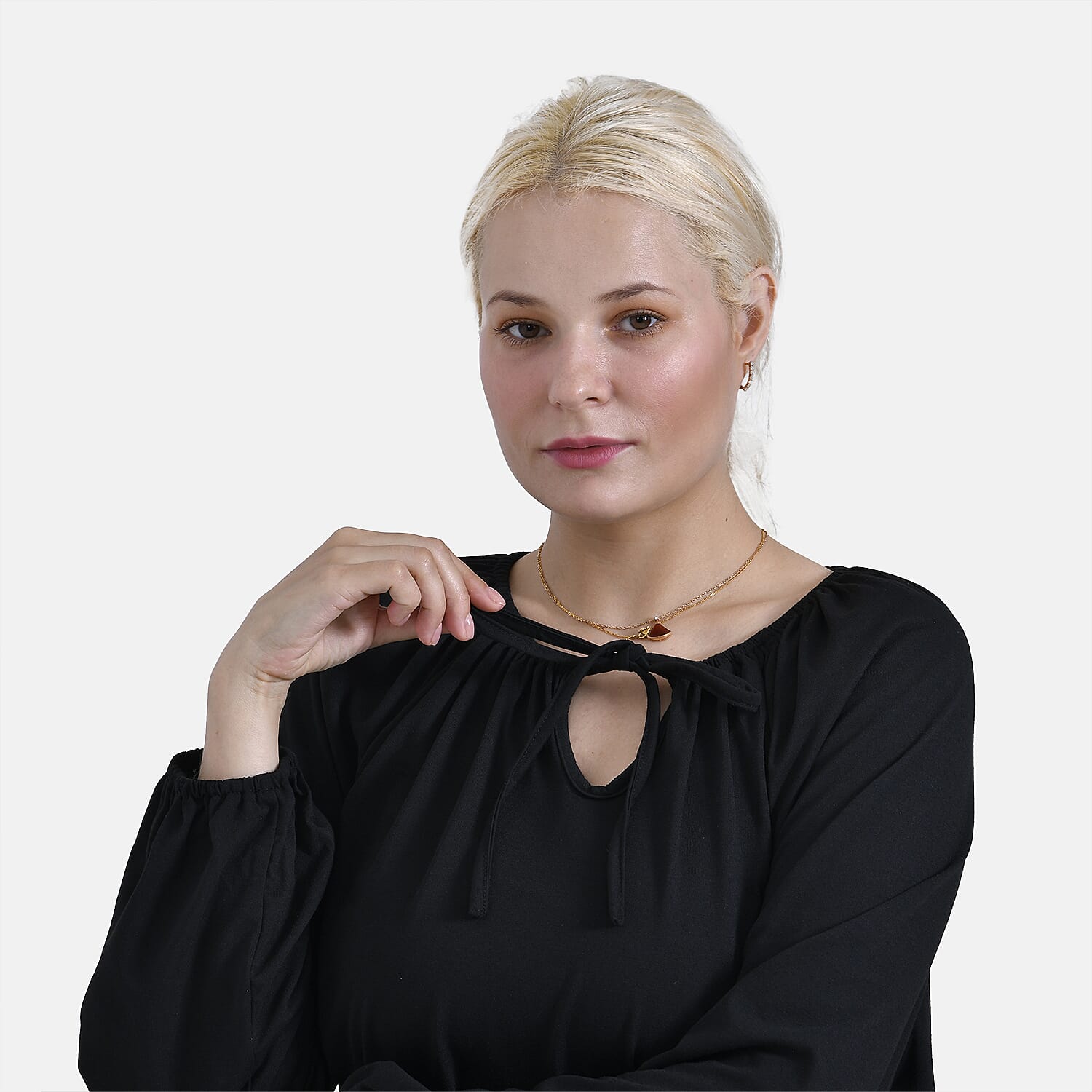 & Maisi Jersey Balloon Sleeve Top with Drawstring V-Neck (Size XL) - Black