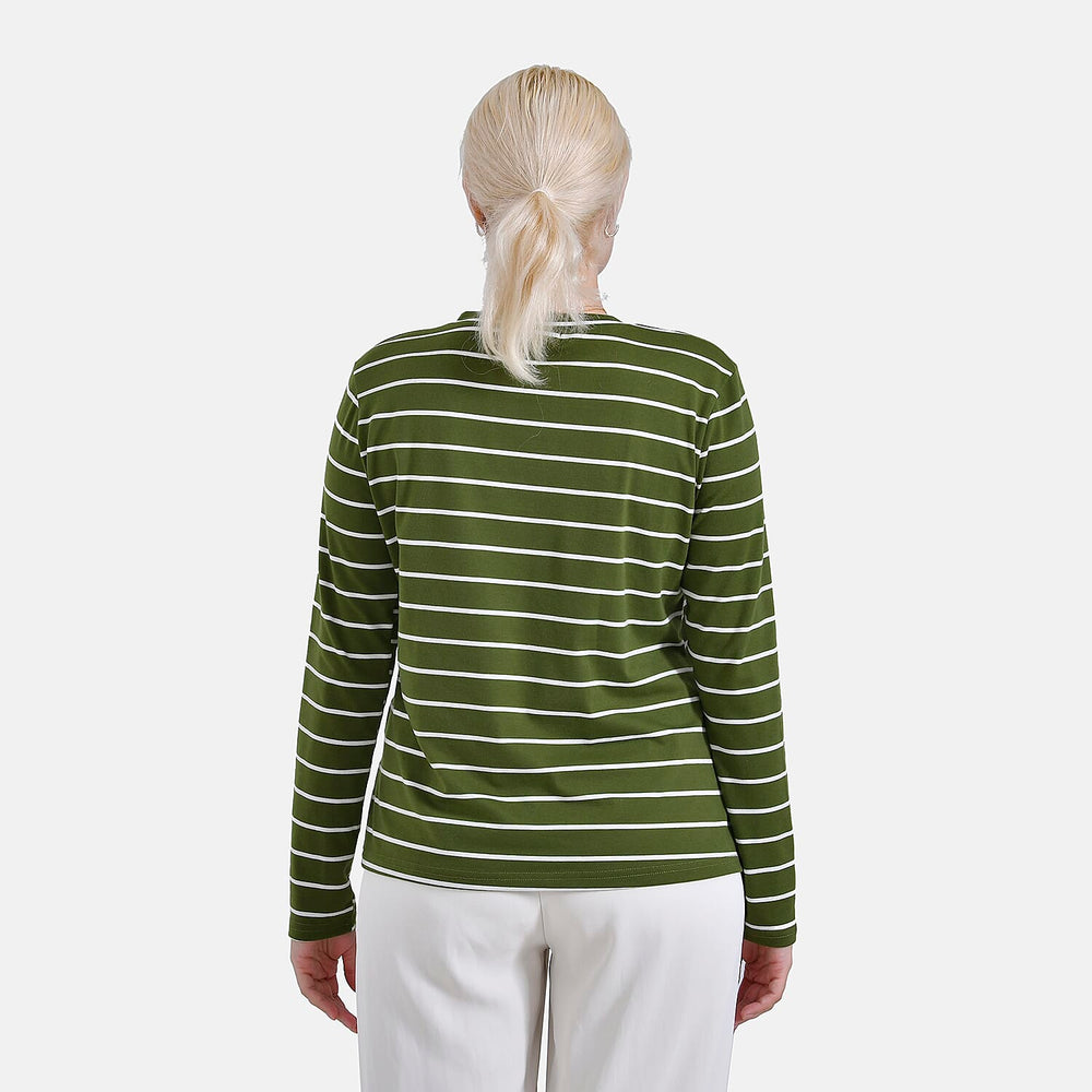 - Maisi Wrinkle Free Full Sleeve Stripe Jersey Top (Size XL) - Green and White