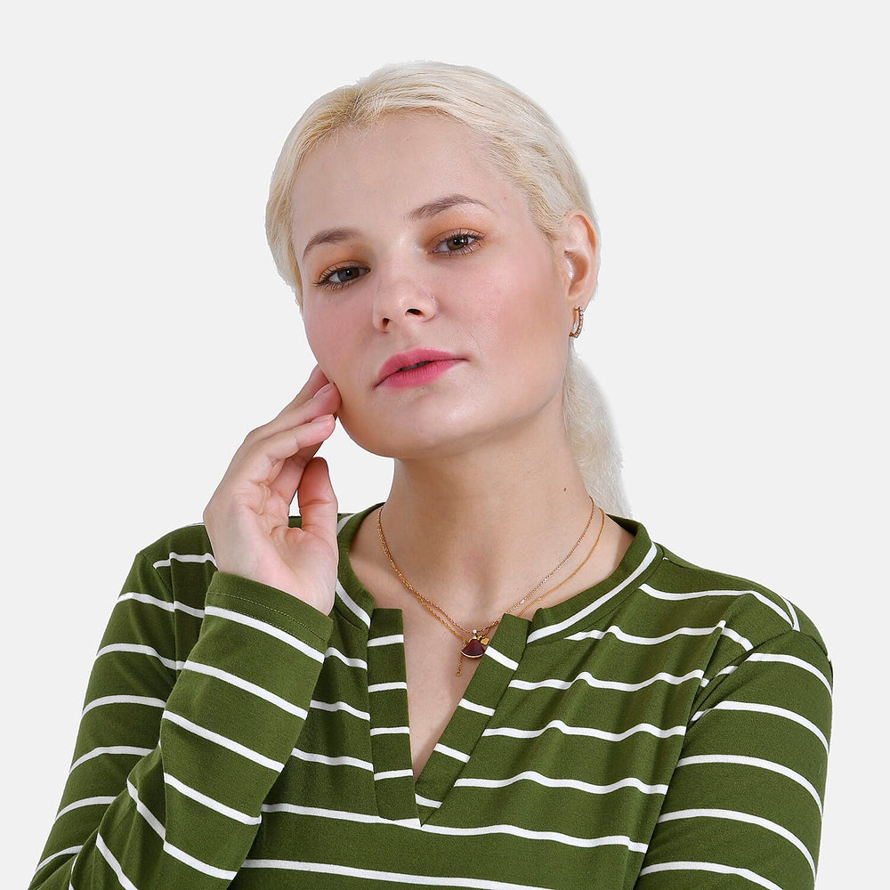 - Maisi Wrinkle Free Full Sleeve Stripe Jersey Top (Size XL) - Green and White