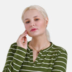 - Maisi Wrinkle Free Full Sleeve Stripe Jersey Top (Size XL) - Green and White