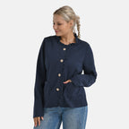 -Maisi Frill Trim Gold Button Suede Feel Jacket (Size XL, 20 to 22) - Navy