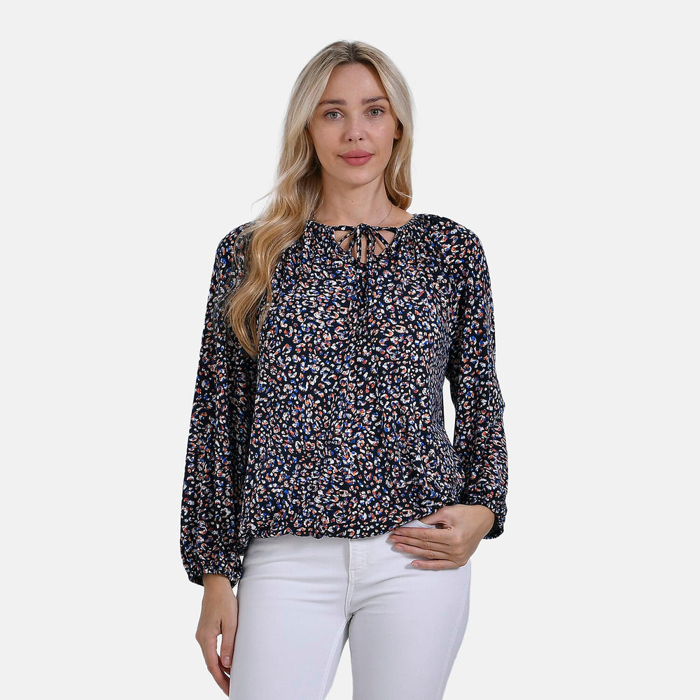 & Maisi Multi Pattern Jersey Balloon Top (Size XL) - Navy