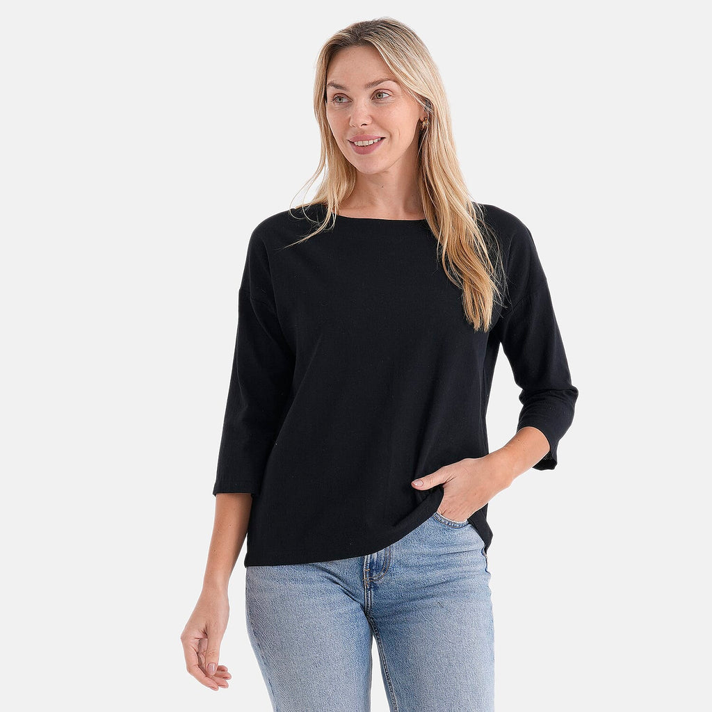 - Maisi 100% Cotton Round Neck Top (Size XL) - Black