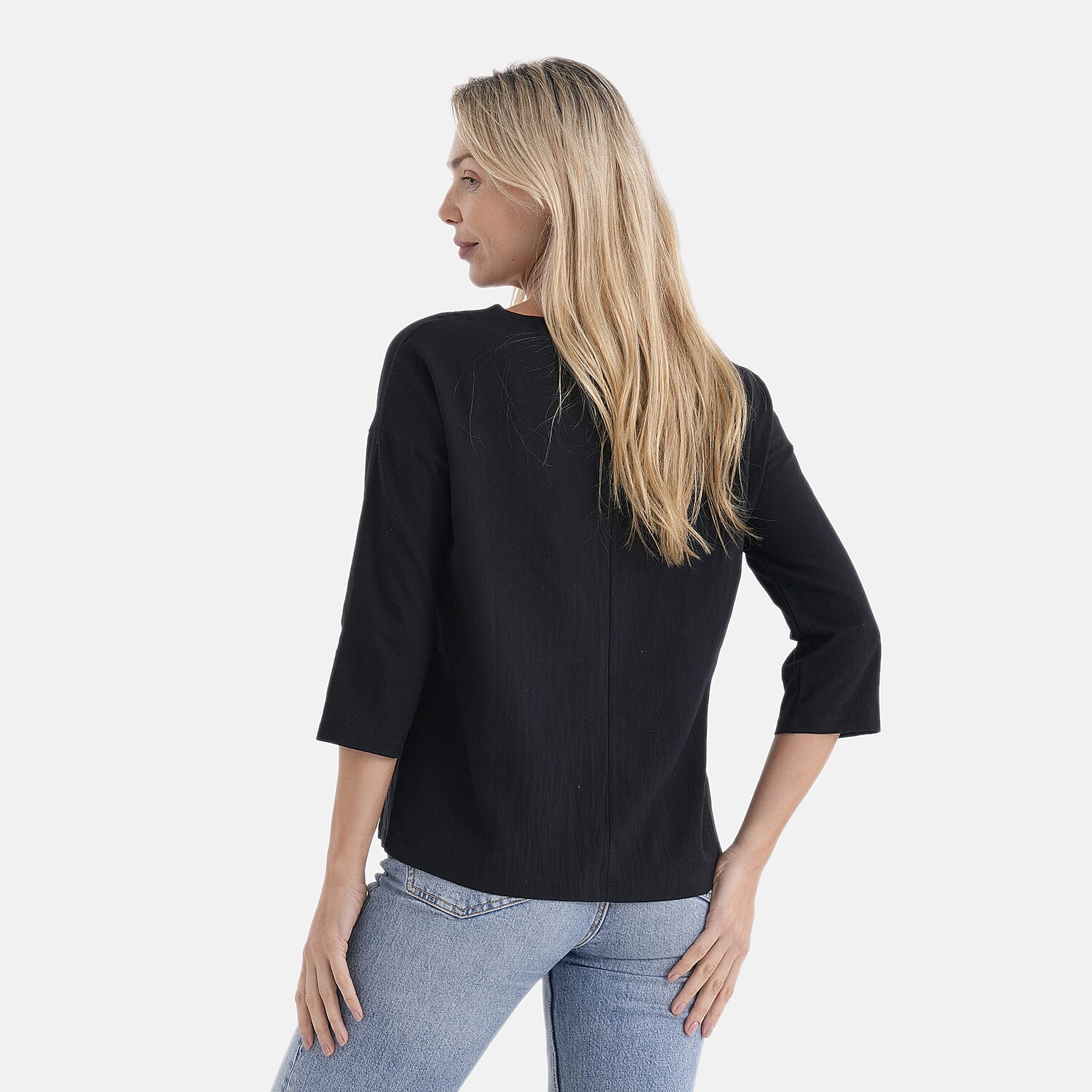 - Maisi 100% Cotton Round Neck Top (Size XL) - Black