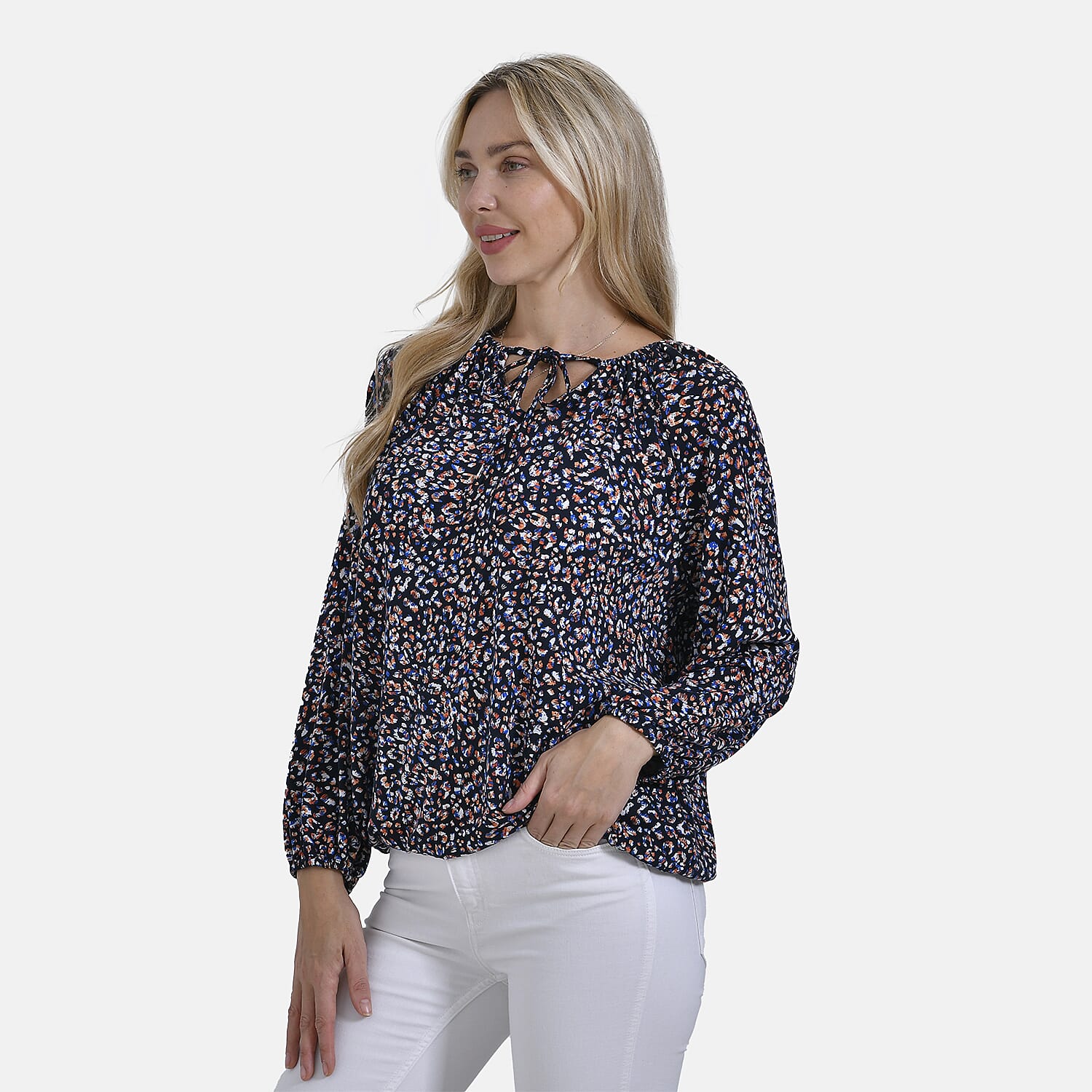 & Maisi Multi Pattern Jersey Balloon Top (Size XXL) - Navy