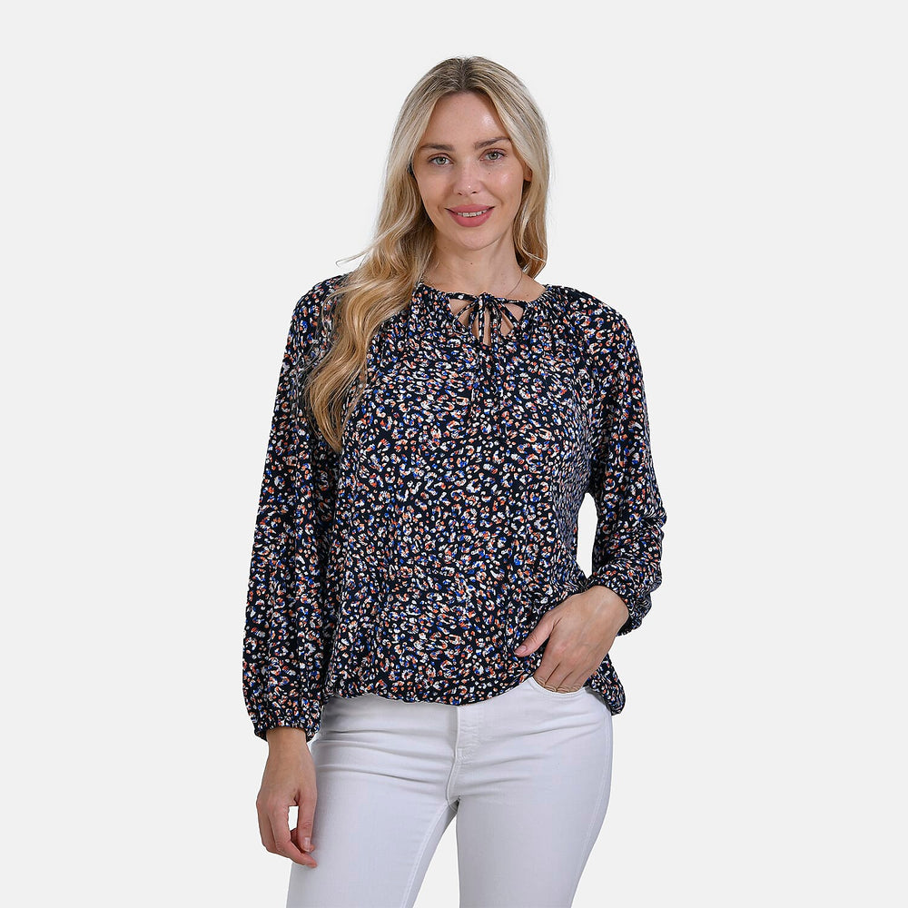 & Maisi Multi Pattern Jersey Balloon Top (Size XXL) - Navy
