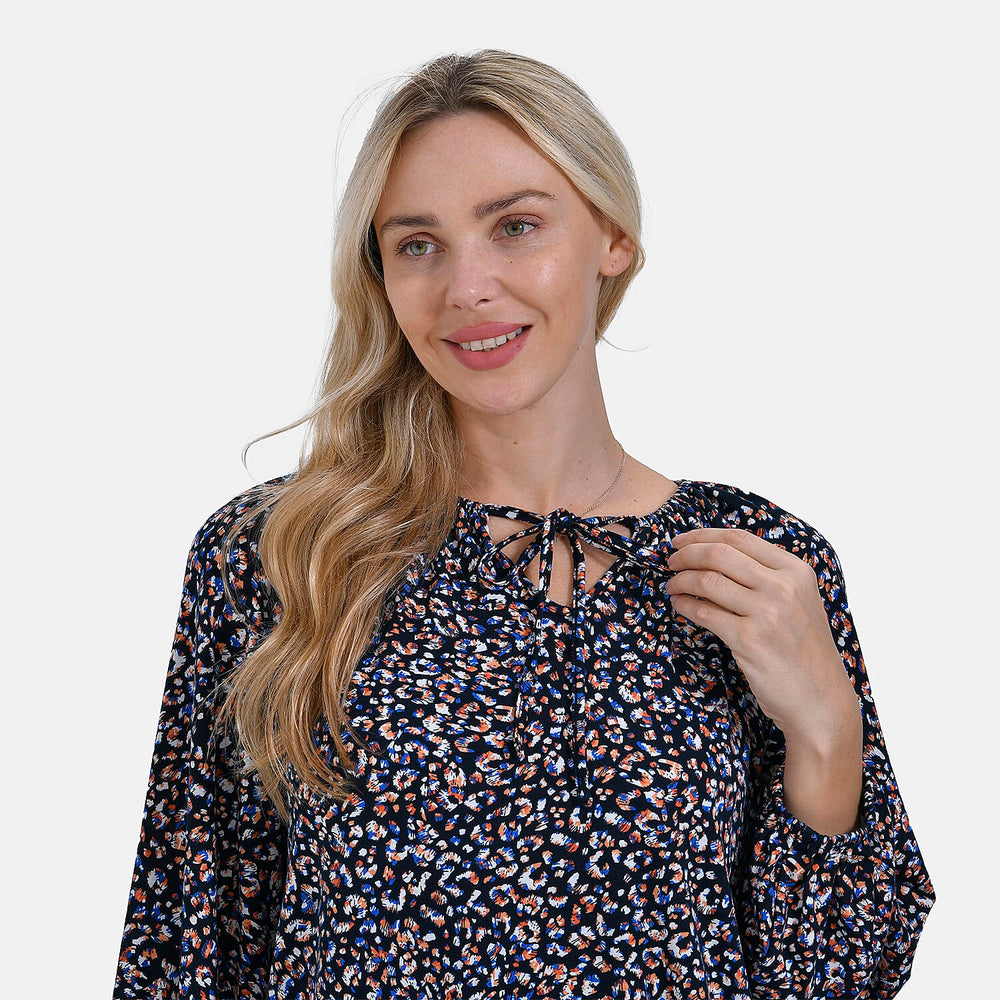 & Maisi Multi Pattern Jersey Balloon Top (Size XXL) - Navy