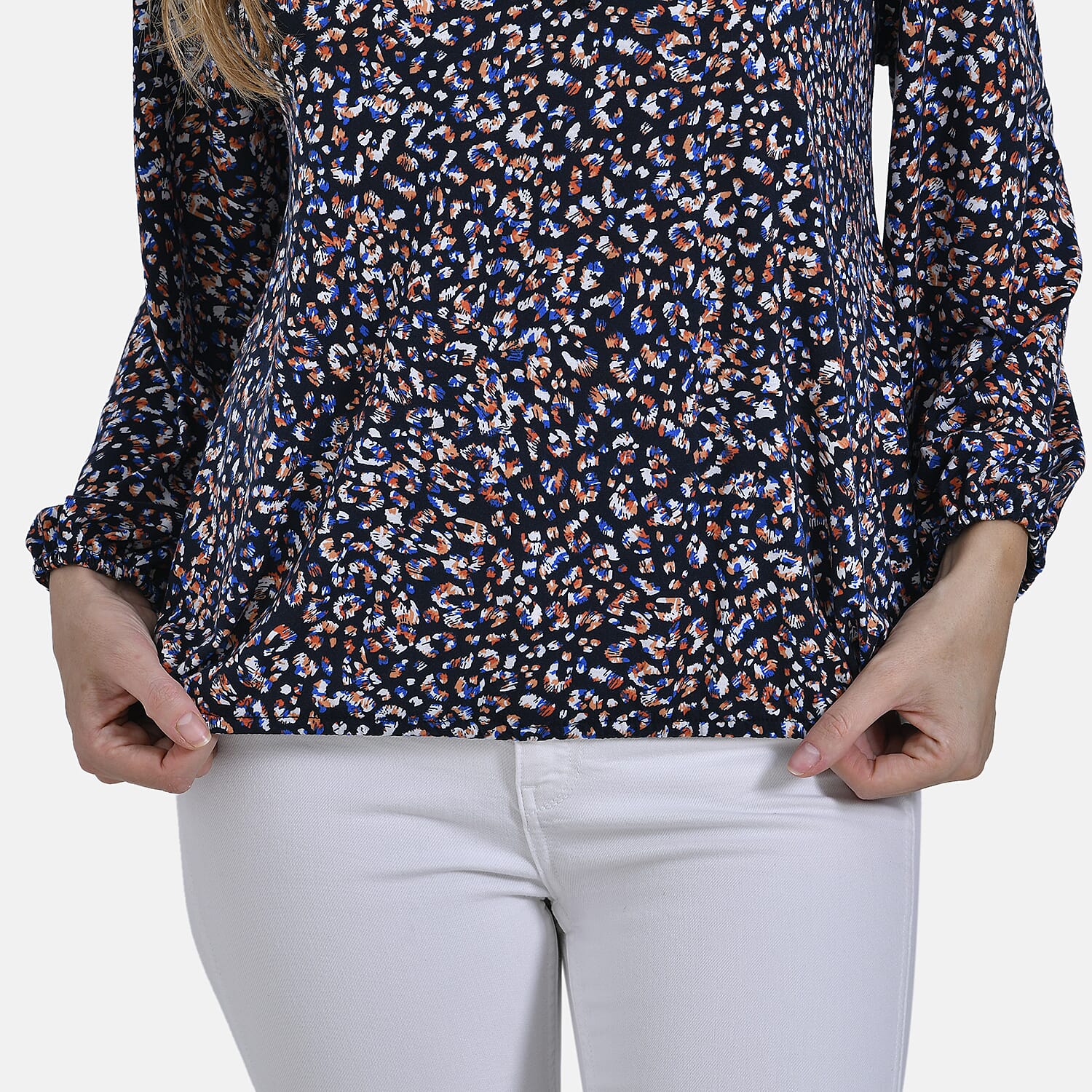& Maisi Multi Pattern Jersey Balloon Top (Size XXL) - Navy