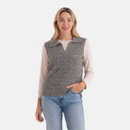 & Maisi V-Neck Marl Open-Collar Cable Knitted Vest (Size 16 To 20) - Grey