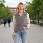 & Maisi V-Neck Marl Open-Collar Cable Knitted Vest (Size 16 To 20) - Grey