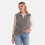 & Maisi V-Neck Marl Open-Collar Cable Knitted Vest (Size 16 To 20) - Grey