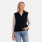 & maisi Women’s V-Neck Marl Cable Knit Vest with Open Collar & Relaxed Fit