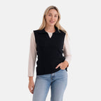 & maisi Women’s V-Neck Marl Cable Knit Vest with Open Collar & Relaxed Fit