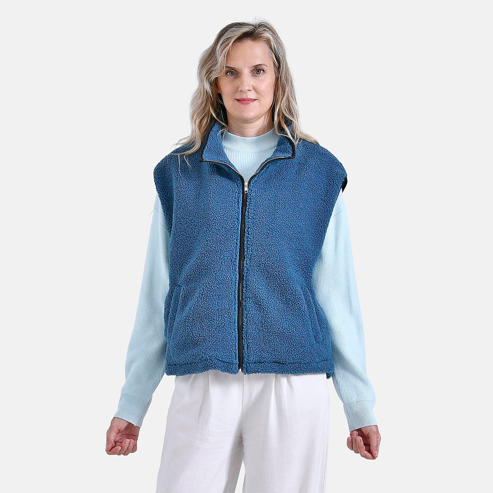 - Maisi Plush Zipper Gilet (Size L-XL) - Blue