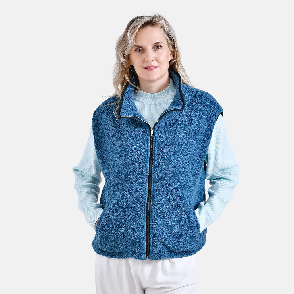 - Maisi Plush Zipper Gilet (Size L-XL) - Blue