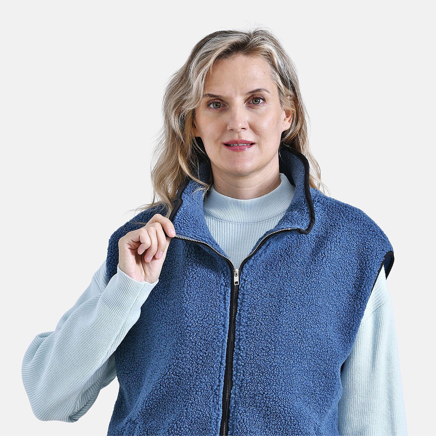 - Maisi Plush Zipper Gilet (Size L-XL) - Blue