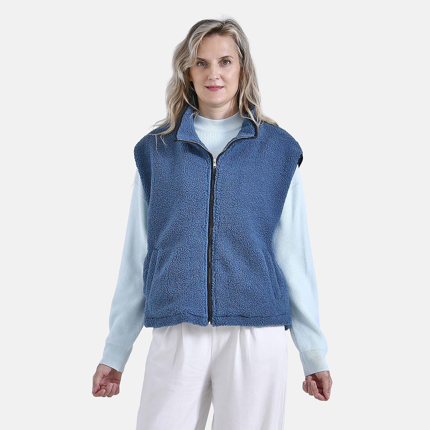 - Maisi Plush Zipper Gilet (Size S-M) - Blue
