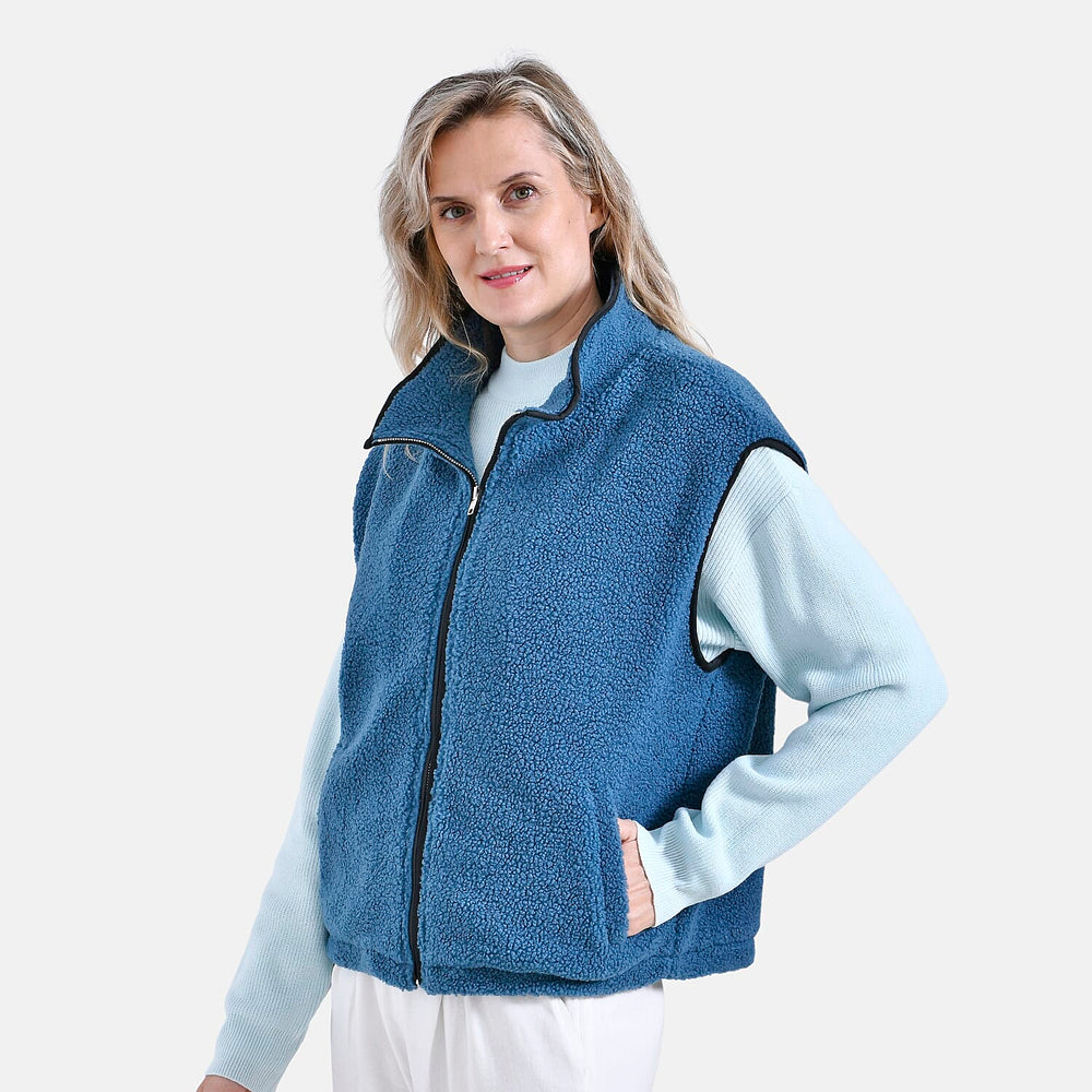 - Maisi Plush Zipper Gilet (Size S-M) - Blue