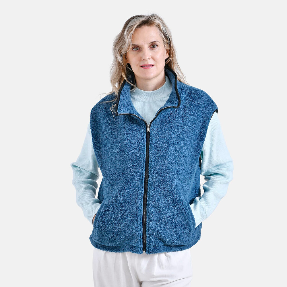 - Maisi Plush Zipper Gilet (Size S-M) - Blue