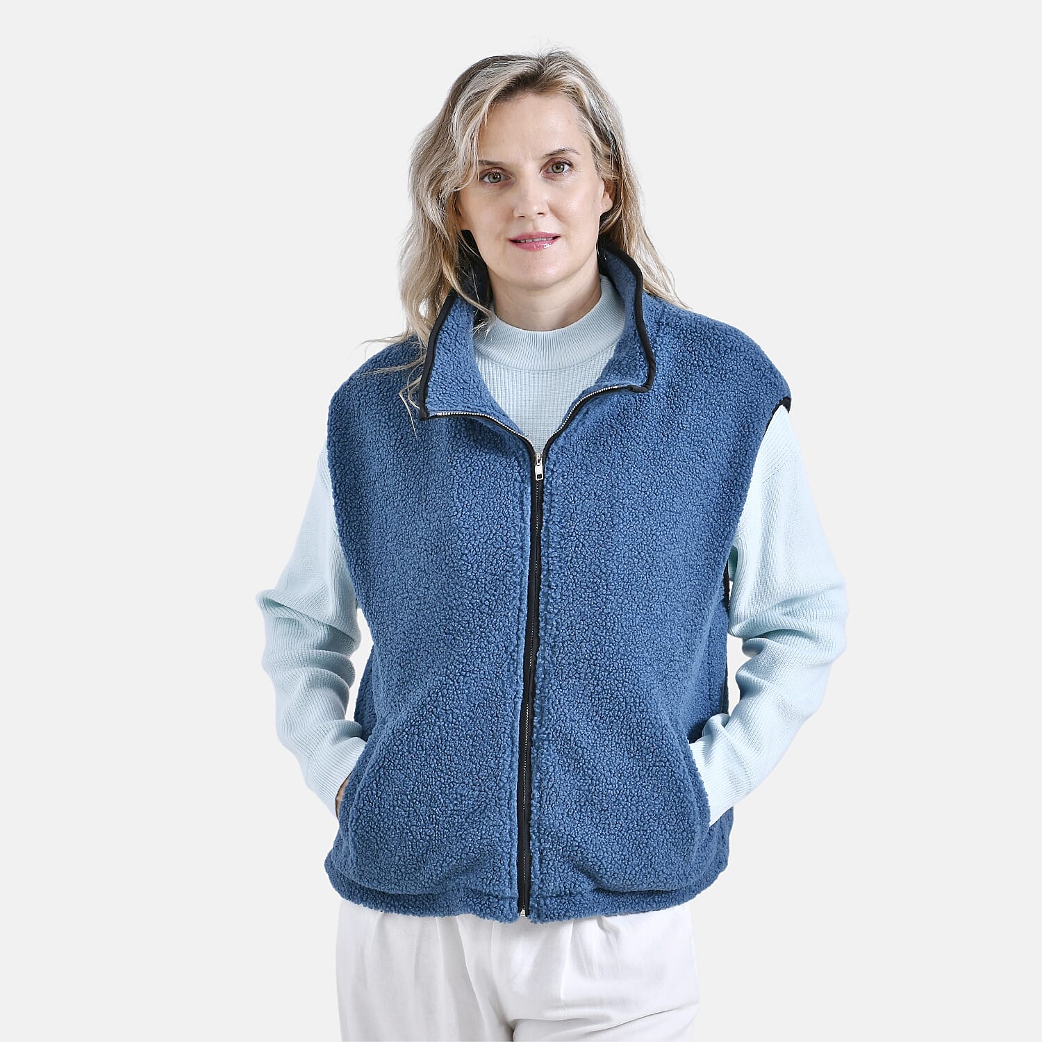 - Maisi Plush Zipper Gilet (Size S-M) - Blue