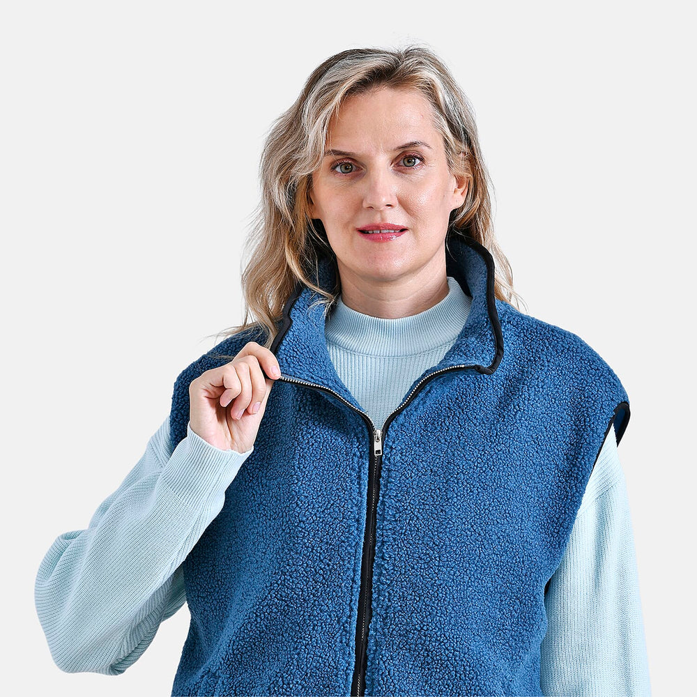 - Maisi Plush Zipper Gilet (Size S-M) - Blue