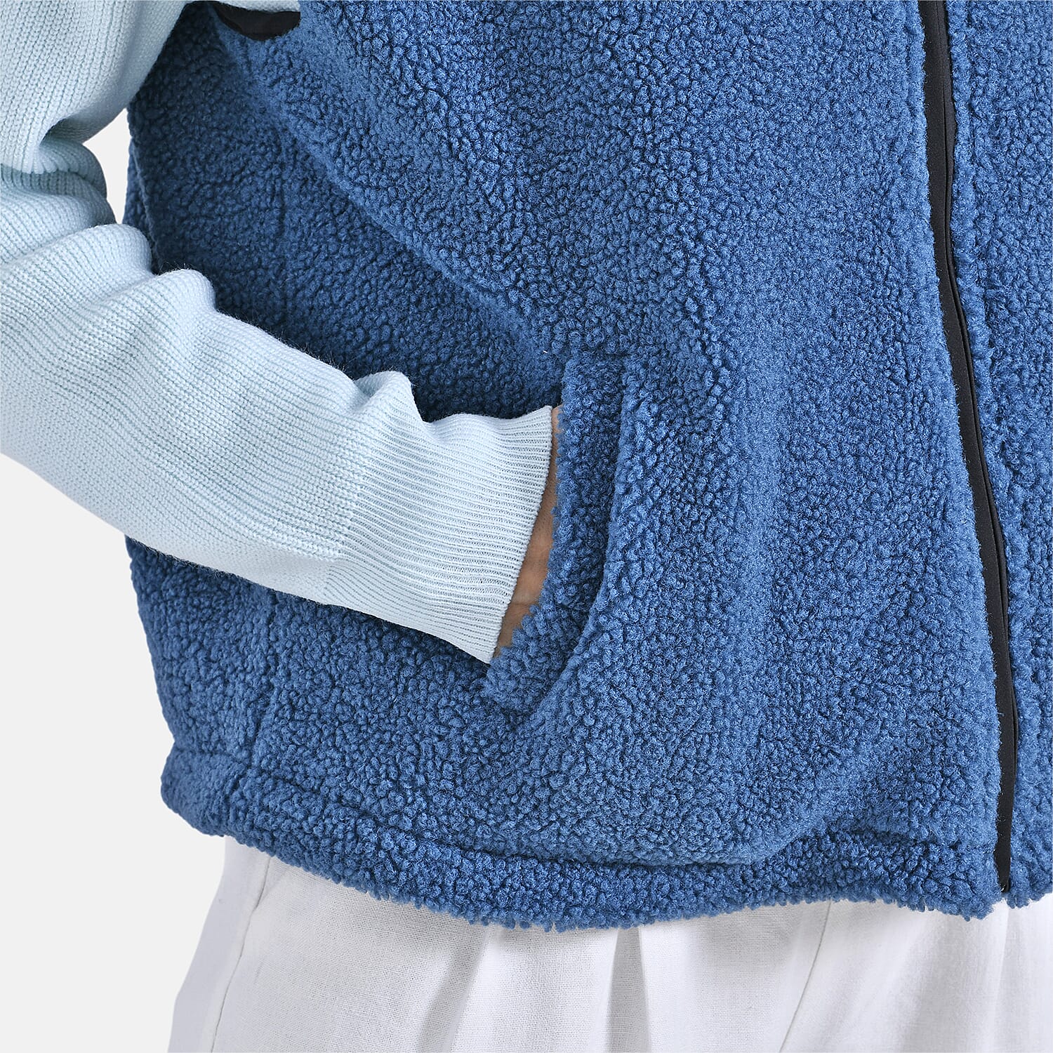 - Maisi Plush Zipper Gilet (Size S-M) - Blue
