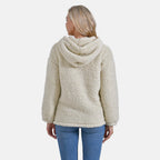 - Maisi Plush Hoodie with Button Neck (Size L) - Beige