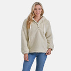 - Maisi Plush Hoodie with Button Neck (Size L) - Beige