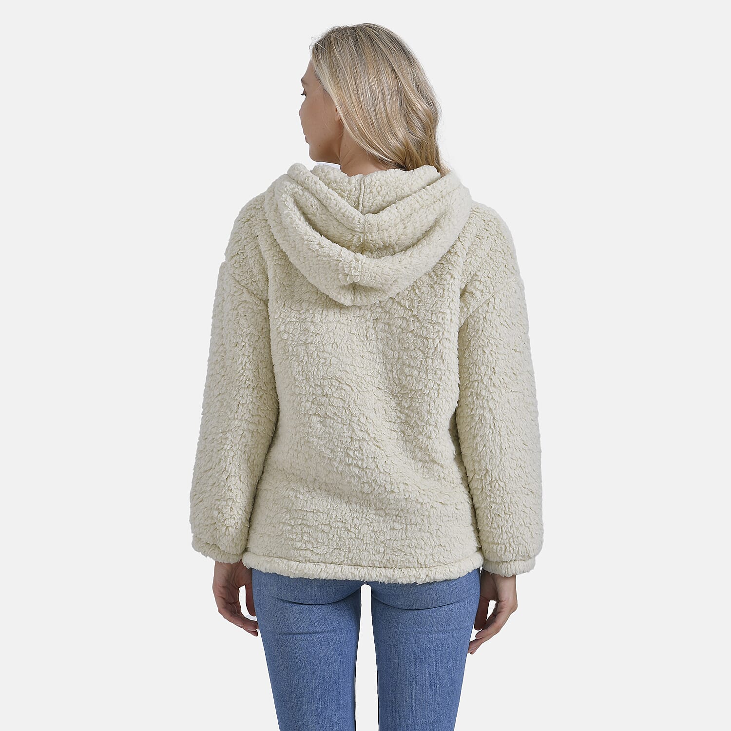- Maisi Plush Hoodie with Button Neck (Size M) - Beige