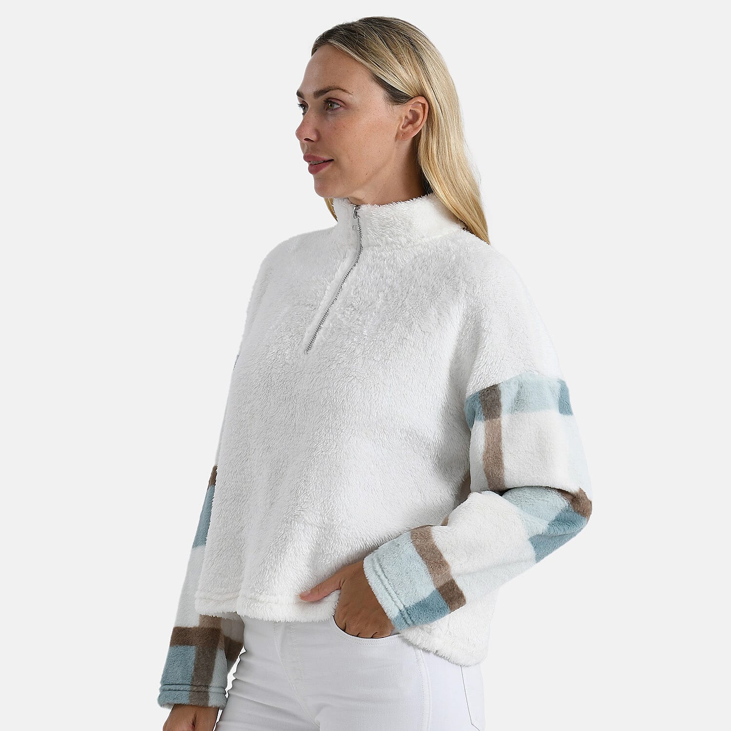 - Maisi Plush Hoodie with Zip (Size S) - Blue