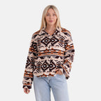 - Maisi Aztec Print Plush Teddy Coat (One Size) - Beige