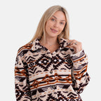 - Maisi Aztec Print Plush Teddy Coat (One Size) - Beige