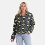 - Maisi Aztec Print Plush Teddy Coat (One Size) - Green