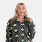 - Maisi Aztec Print Plush Teddy Coat (One Size) - Green