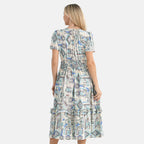 - Maisi Womens Viscose Tribal Pattern Tiered Summer Midi Dress (Size XL) - White - Green