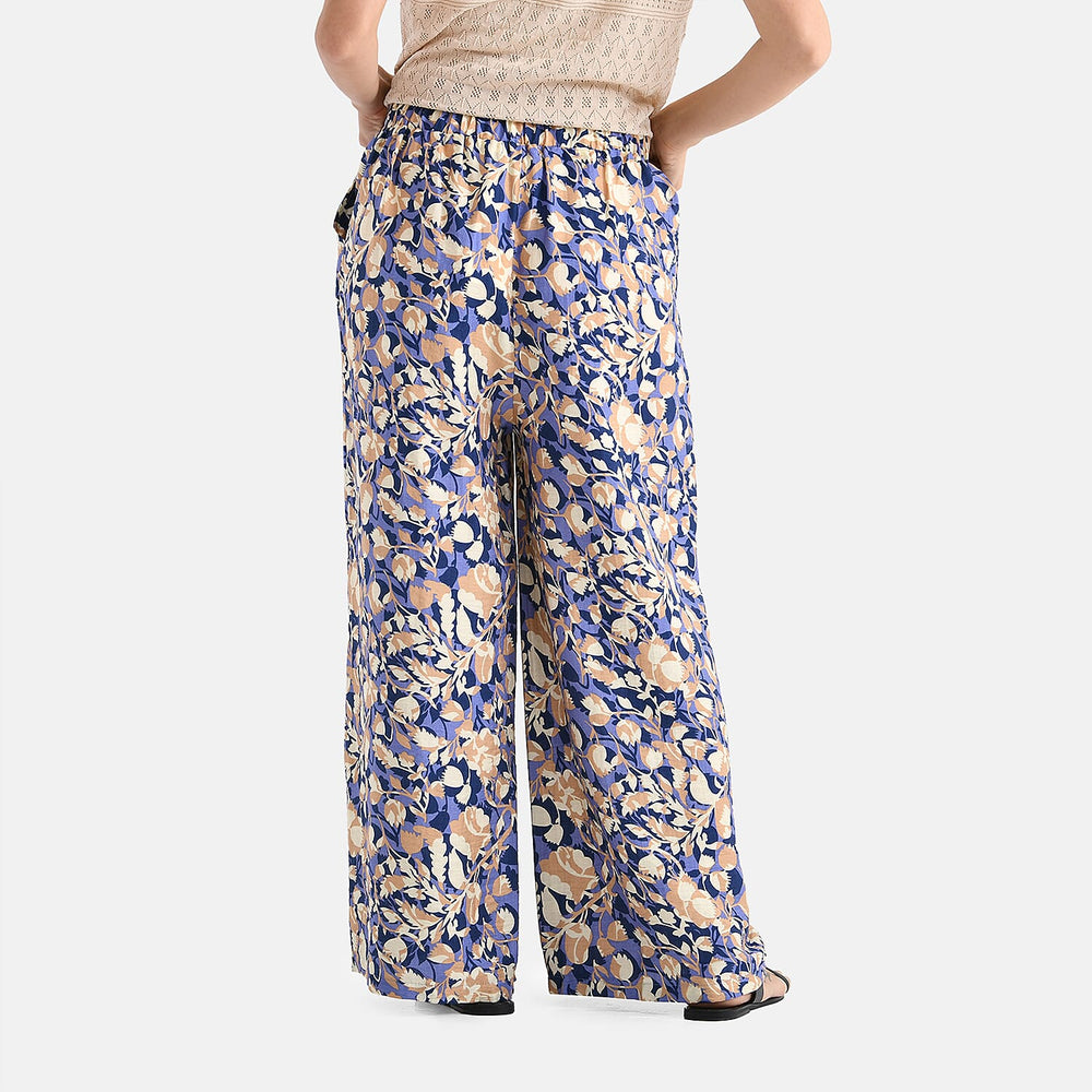 - Maisi Floral Print Wide Leg Trouser (Size XL) - Purple Base with Light Brown - Yellow Flowers