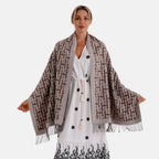 - Maisi Geometric Print Tassel Scarf (65 x 180cm) - Beige