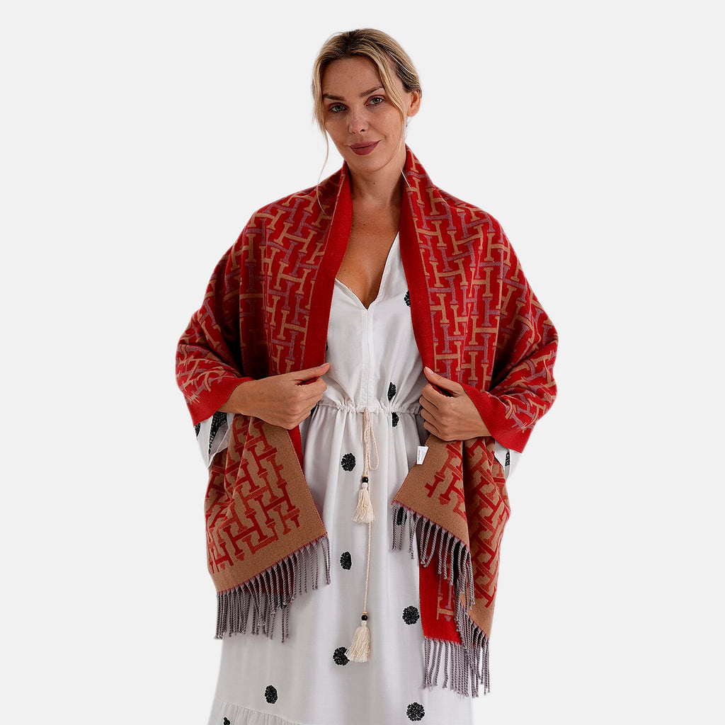 - Maisi Geometric Print Tassel Scarf (65 x 180cm) - Red