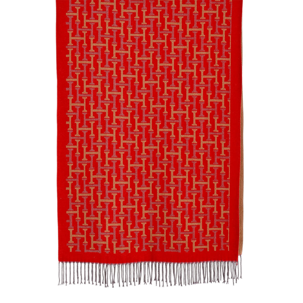 - Maisi Geometric Print Tassel Scarf (65 x 180cm) - Red